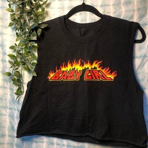 Baby Girl Graphic Raw Hem Crop Top Tank Large